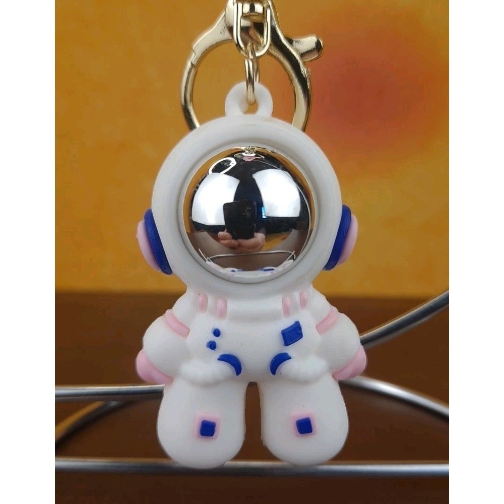 Space Astronaut Keychain Backpack Clip PVC Silver Reflective Face Pink & Purple